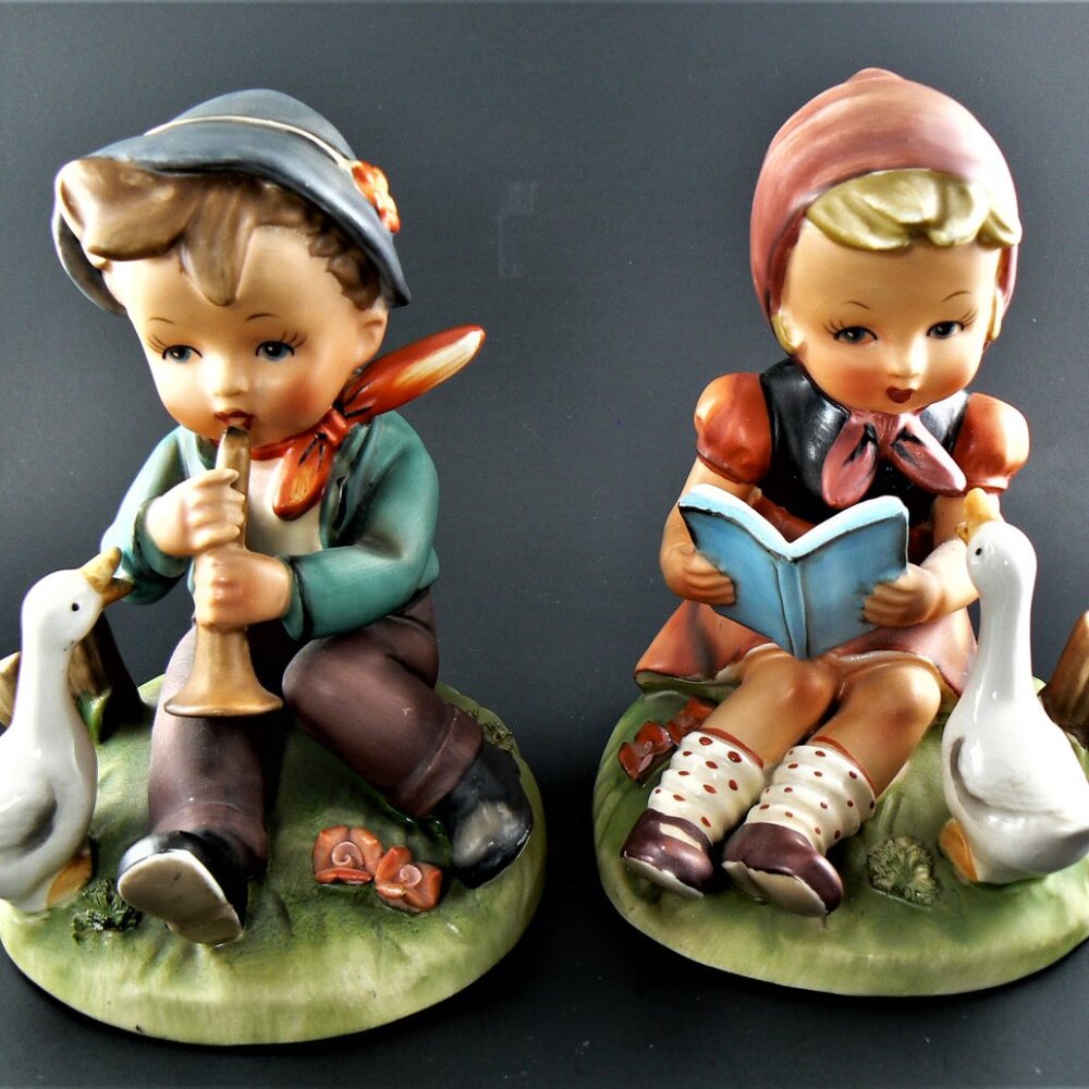 VINTAGE ERICH STAUFFER READING GIRL & GOOSE DUCK 6" FIGURINE JAPAN